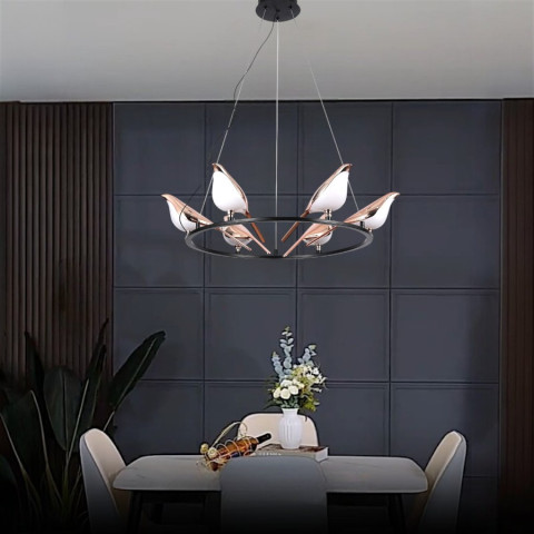 Підвісна LED-люстра з птахами Levistella 784V1004-6 BK+FGD