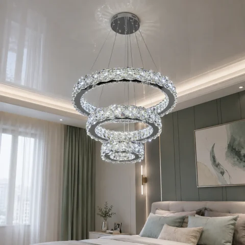 Підвісна LED люстра Diasha 7895/600+400+200CH з кришталем, хром, 70 W, з пультом, 10–20 м2 Підвісна LED люстра Diasha 7895/600+400+200CH з кришталем, хром, 70 W, з пультом, 10–20 м2