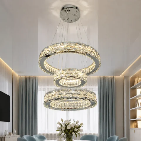 Подвесная LED-люстра Diasha 7896/500+400+300CH с тремя хрустальными кольцами, пультом, 70 Вт, 53 см