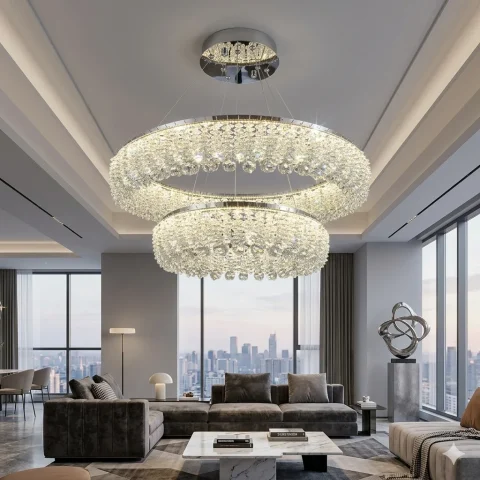 Підвісна кришталева LED-люстра Linisoln 7903-60×40 140 Вт хром із димером Підвісна кришталева LED-люстра Linisoln 7903-60×40 140 Вт хром із димером