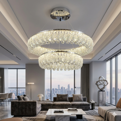 Підвісна кришталева LED-люстра для вітальні Linisoln 7903-60×40 140 Вт хром із димером до 20 м2