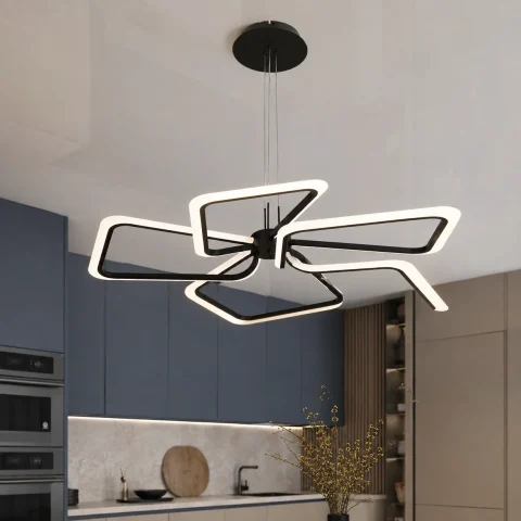 Велика чорна підвісна люстра LED з 5 квадратними рамками Artlight 2406-5DL-BK Велика чорна підвісна люстра LED з 5 квадратними рамками Artlight 2406-5DL-BK