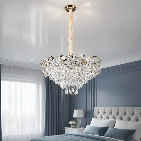 Кругла золота люстра підвісна з кришталевим декором Splendid Ray L2216/500*H270/9, 50 см на 9 ламп E14