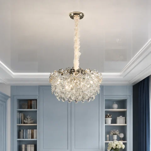 Золота підвісна люстра з кришталевим декором Splendid Ray L8252/490*H300/11 на 11 ламп, 49 см (з фігурним декором)