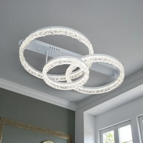Сучасна стельова люстра Diasha MX78203/500+400+300WH з акриловими кільцями