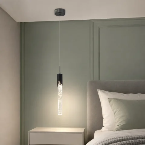 Чорний приліжковий LED світильник-підвіс Artlight 2353/1BK з прозорим бульбашковим склом, 3,5W
