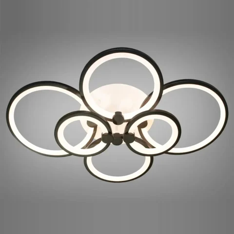 Потолочная LED-люстра Diasha 8022/6BK 110W, 6 колец, 3 цвета света, Ø58×80 см, диммер, пульт