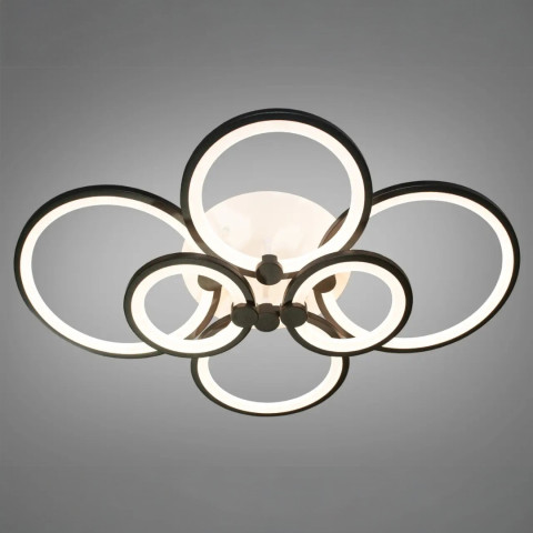 Стельова LED-люстра Diasha 8022/6BK 110W, 6 кілець, 3 кольори світла, Ø58×80 см, диммер, пульт