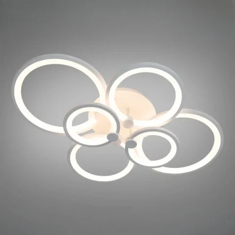 Потолочная LED-люстра Diasha 8022/6WH 110W, 6 колец, 3 цвета света, Ø58×80 см, диммер, пульт