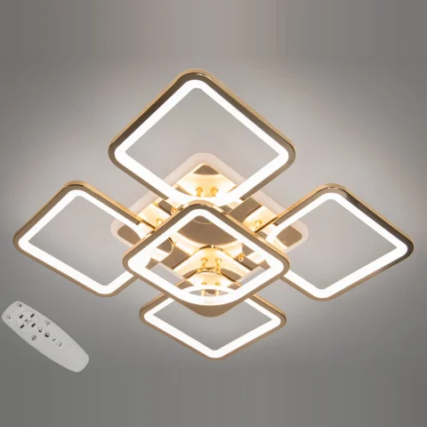 Потолочная люстра LED Diasha 8060/4+1G 150W, 3 режима цветовой температуры (6500K/3200K/4100K), золото, с пультом и диммером