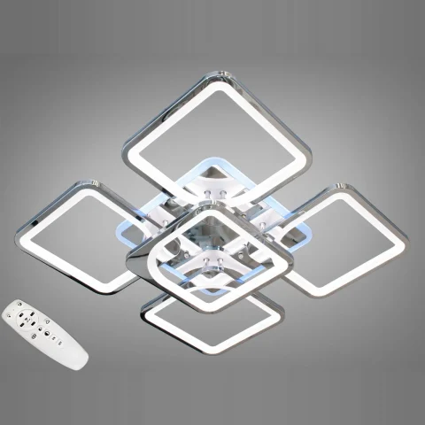 Люстра стельова LED Diasha 8060/4+1HR 150W 3color, 4100/3200/6500K, сріблястий метал
