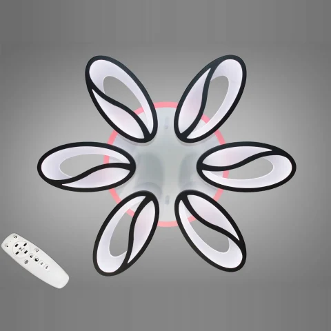 Люстра стельова LED Diasha 8090/6BK 105W, 3color dim, чорний метал, акрил 60 см