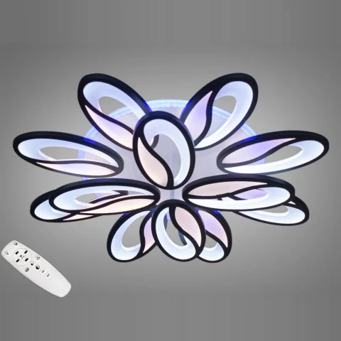 Люстра стельова LED Diasha 8090/8+4BK, 190W, 4100K (3 кольори), чорний метал, акрил
