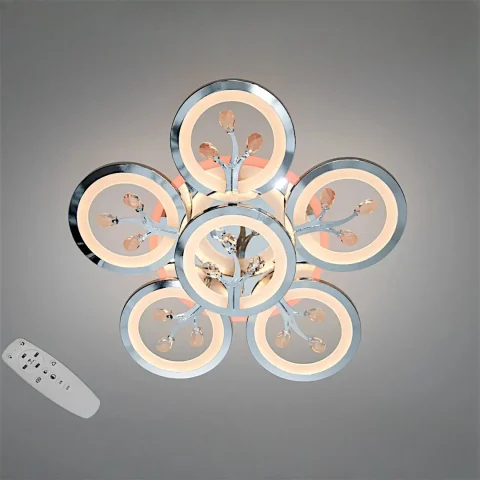 Стельовий LED-світильник «Квіткове сяйво» Diasha 8135/5+1HR — 95 Вт, диммер, пульт, 6 світлових кілець