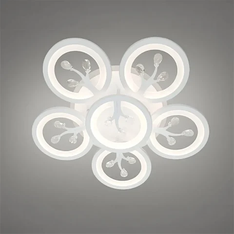 Стельовий LED-світильник «Біла орхідея» Diasha 8135/5+1WH (95 Вт, диммер, пульт, 6 світлових кілець)