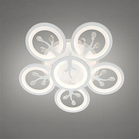 Стельовий LED-світильник «Біла орхідея» Diasha 8135/5+1WH — 95 Вт, диммер, пульт, 6 світлових кілець