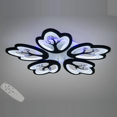 Стельова LED-люстра Diasha 8148/5BK LED 3color чорна, 5 пелюсток, пульт, димер