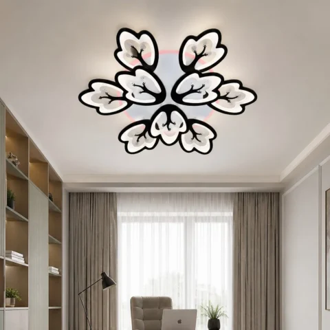 Дизайнерська стельова LED люстра Diasha 8148/6+3BK Petal чорна, 9 плафонів, 185 Вт, 80 см