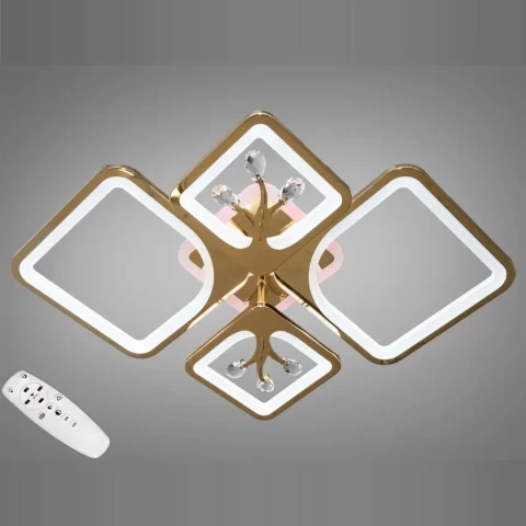 Стельова LED-люстра Diasha 8157/2+2G 83W, 68×49×12 см, 3 кольори світла, золото