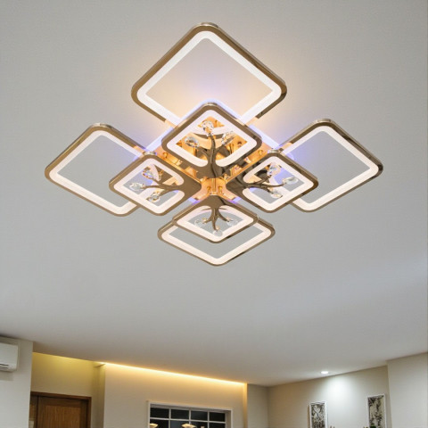 Стельова LED-люстра Diasha 8157/4+4G 190W, 60×60×12 см, 3 кольори світла, диммер, пульт