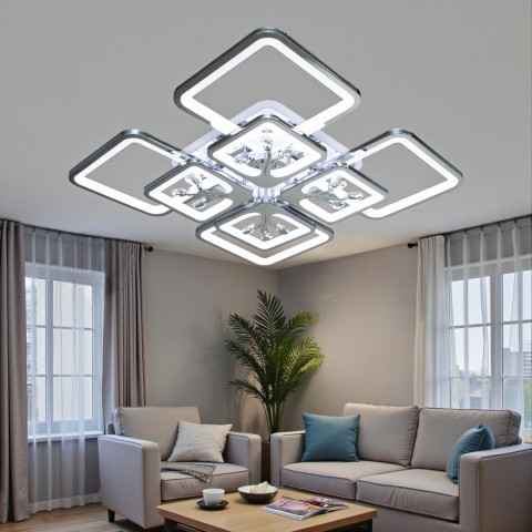Стельова LED-люстра Diasha 8157/4+4HR 190W, 60×60×12 см, 3 кольори світла, диммер, пульт