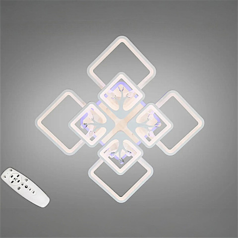 Стельова LED-люстра Diasha 8157/4+4WH 190W, 60×60×12 см, 3 кольори світла, диммер, пульт