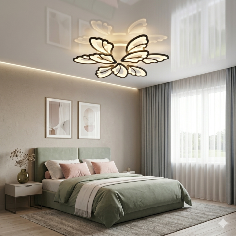 Стильна стельова LED-люстра для спальні Diasha 8166/6+3BK чорна, 9 модулів, 140 Вт, 75 см, до 20 м2