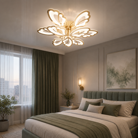 Витончена стельова LED-люстра з пультом Diasha 8166/6+3G золото, 9 модулів, 140 Вт, 75 см, до 20 м2