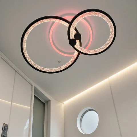 Потолочная LED-люстра Diasha 8180/2BK 3color с пультом и диммером, чёрная, 55 W, 3025 lm, круглые акриловые LED-кольца 53×33 см