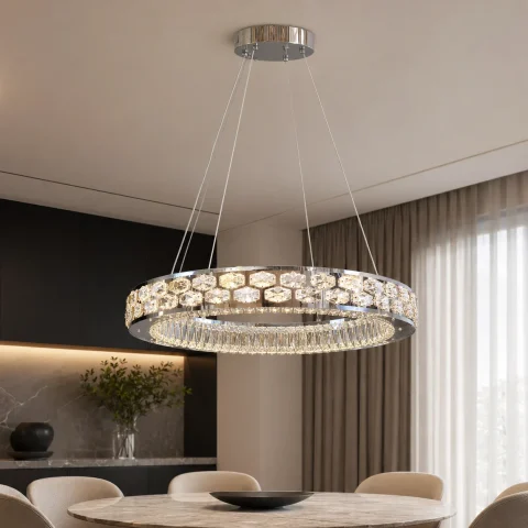 Світлодіодна люстра підвісна Artlight 8220-600CH, 89W, круглий хромований корпус з прозорим кришталем, 60 см Світлодіодна люстра підвісна Artlight 8220-600CH, 89W, круглий хромований корпус з прозорим кришталем, 60 см