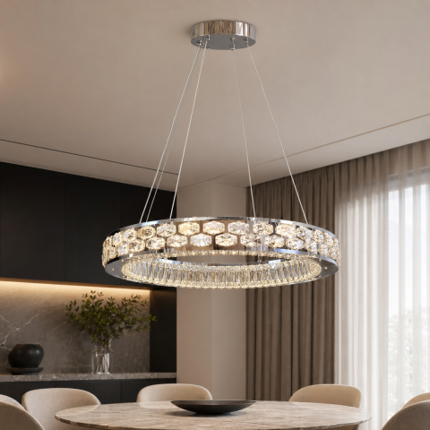 Світлодіодна люстра підвісна Artlight 8220-600CH з круглим кришталевим корпусом в кольорі хром, 89W Світлодіодна люстра підвісна Artlight 8220-600CH з круглим кришталевим корпусом в кольорі хром, 89W