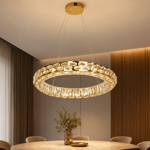 Світлодіодна люстра підвісна Artlight 8220-600GD з круглим кришталевим корпусом в золотому кольорі, 89W Світлодіодна люстра підвісна Artlight 8220-600GD з круглим кришталевим корпусом в золотому кольорі, 89W