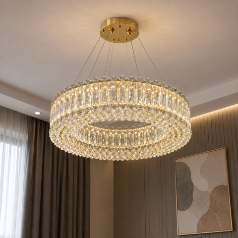 Кришталева LED люстра Linisoln 8693-500 з підвісним кільцем у золоті