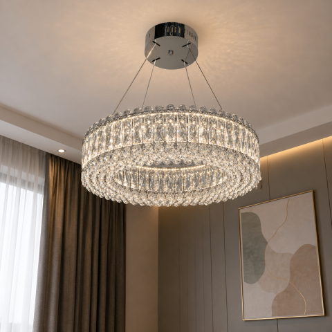 Кришталева підвісна LED люстра Diasha 8693-500CH у хромі