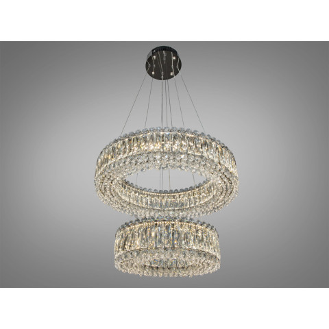 Люстра стельова LED Diasha 8693-600+400CH, 85W, хром, кришталева, регульована висота, для офісу, кафе, вітальні, спальні