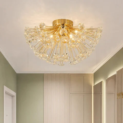 Золота стельова люстра-півсфера з прозорим скляним декором Artlight 21623-420GD
