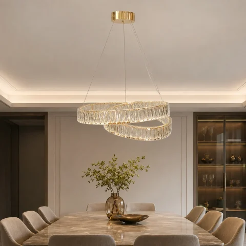 Підвісна кришталева LED-люстра Artlight 555-600GD з переплетеними кільцями, золото, 113 Вт, від 13-20 м²
