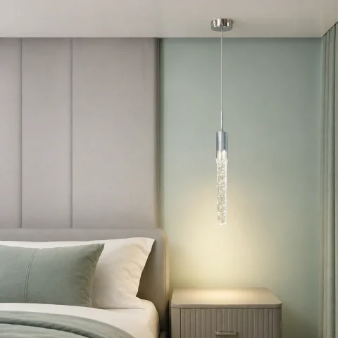 Сріблясто-хромований приліжковий LED підвіс Artlight 2353/1SL з бульбашковим склом, 3,5W