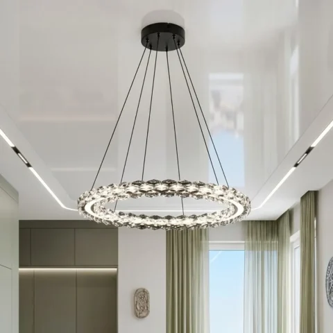 Підвісна хромована світлодіодна люстра Splendid Ray L33152/600/1 LED (CR) з кришталевим кільцем 60 см