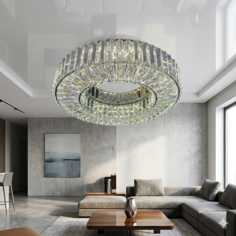 Елегантна стельова LED люстра кришталева для вітальні Linisoln 9597-600 срібляста 60 см 160W