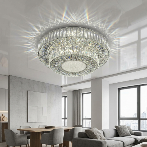 Розкішна стельова LED люстра кришталева для вітальні Linisoln 9898-600 срібло 60 см 160W