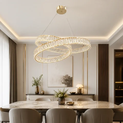 Підвісна кришталева LED-люстра Artlight 555-800GD з переплетеними кільцями, золото, 170 Вт, від 20-30 м²