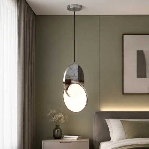 Хромований дизайнерський LED-підвіс Artlight 8219S CH із дзеркальним диском і круглим розсіювачем
