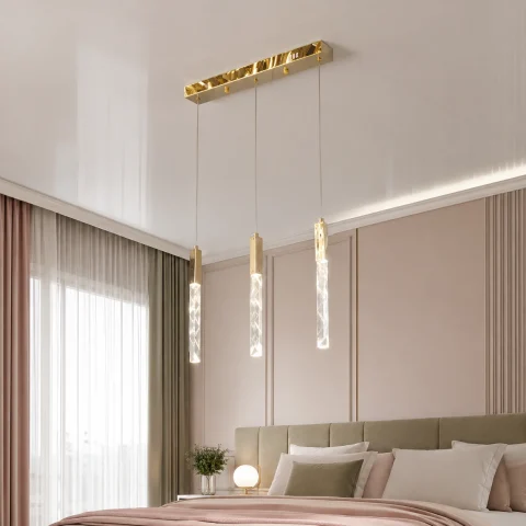 Лінійна золота LED люстра з 3 гранованими підвісами Artlight 2350/3GD для кухні Лінійна золота LED люстра з 3 гранованими підвісами Artlight 2350/3GD для кухні