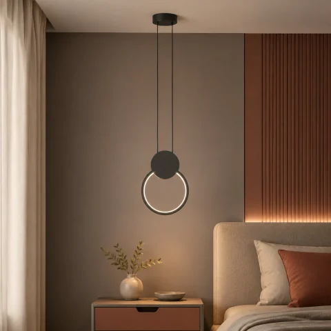 Одинарний чорний LED-підвіс Artlight 8207BBK із круглим світловим кільцем і диском