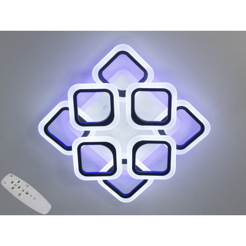 Люстра стельова LED Diasha AS8060/4+4BK, 110W, 3200K-6500K, чорний метал, акрил, сучасний стиль з пультом