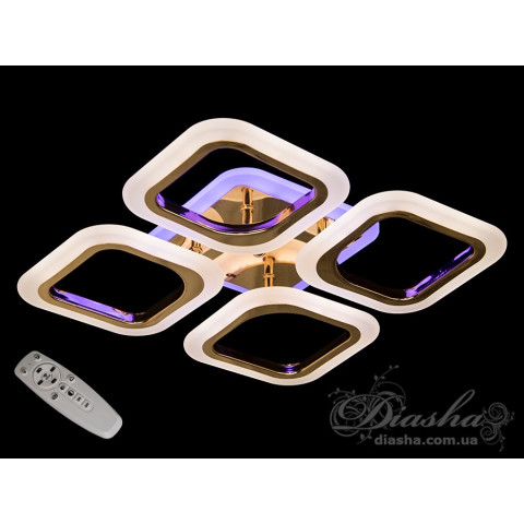 Люстра стельова LED Diasha AS8060/4G, 50W, 3200K-6500K, золото, сучасний стиль з пультом та диммером