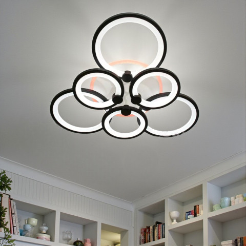 Стельова LED-люстра Diasha D8022/3+3BK з кільцевими елементами, 3 кольори світла