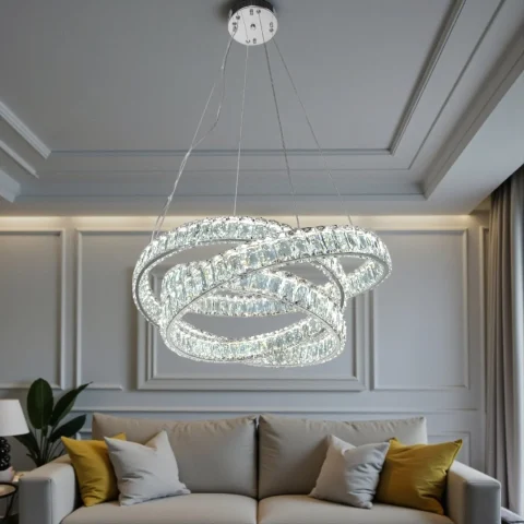 Підвісна LED-люстра Diasha D8875/600CH, кришталева подвійна спіраль Ø60 см, хром, 92 W, пульт ДК