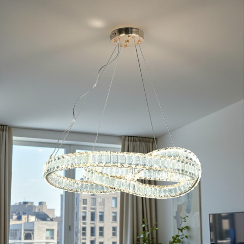 Підвісна кришталева LED-люстра Diasha D8880/600G, золота, Ø 65 см, 92 W, з пультом